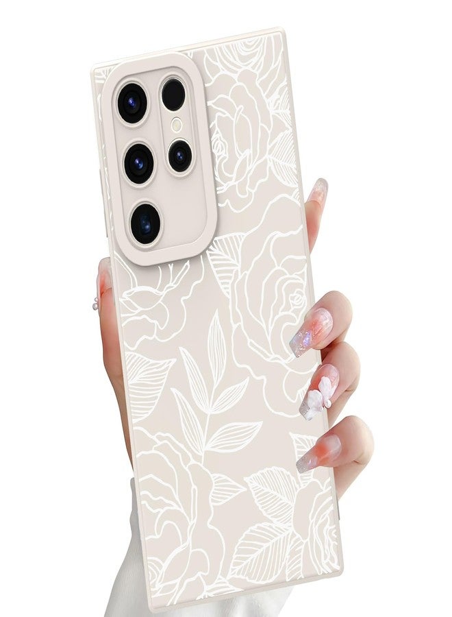 أو أو كيه جراب OOK متوافق مع سامسونج جالاكسي S23 ألترا، مصنوع من السيليكون الأبيض بنقشة زهور وردية لطيفة، غطاء حماية ناعم ونحيف مقاوم للصدمات لحماية الكاميرا، مناسب للنساء والفتيات - وردة بيضاء - Image 1