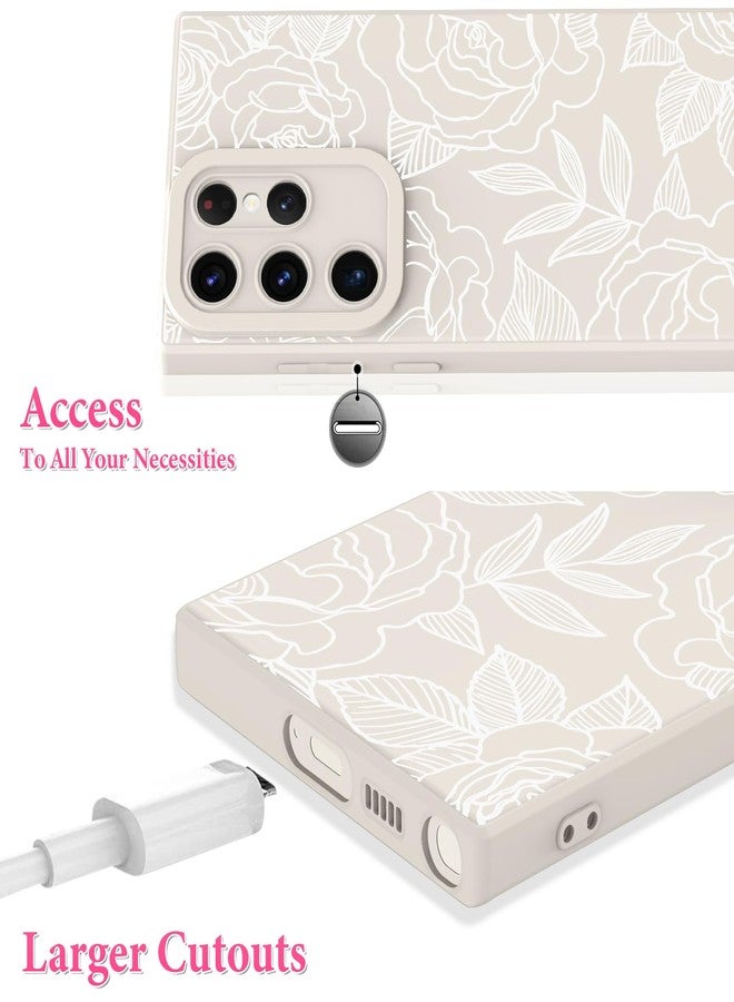 أو أو كيه جراب OOK متوافق مع سامسونج جالاكسي S23 ألترا، مصنوع من السيليكون الأبيض بنقشة زهور وردية لطيفة، غطاء حماية ناعم ونحيف مقاوم للصدمات لحماية الكاميرا، مناسب للنساء والفتيات - وردة بيضاء - Image 4