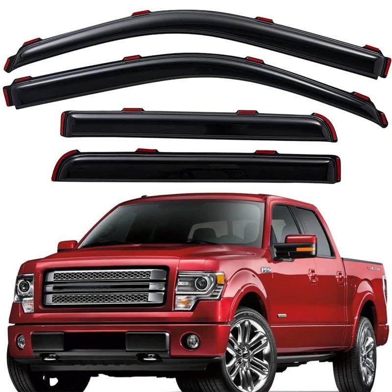 مظلات نوافذ أوتوماتيكية لسيارات فورد F150 2009-2014 وF150 SVT رابتور 2010-2014، مصنوعة من مادة لightronic فائقة المتانة، 4 قطع، حماية من الأشعة فوق البنفسجية، واقي مطر، واقي ريح أصلي، دخاني داكن
