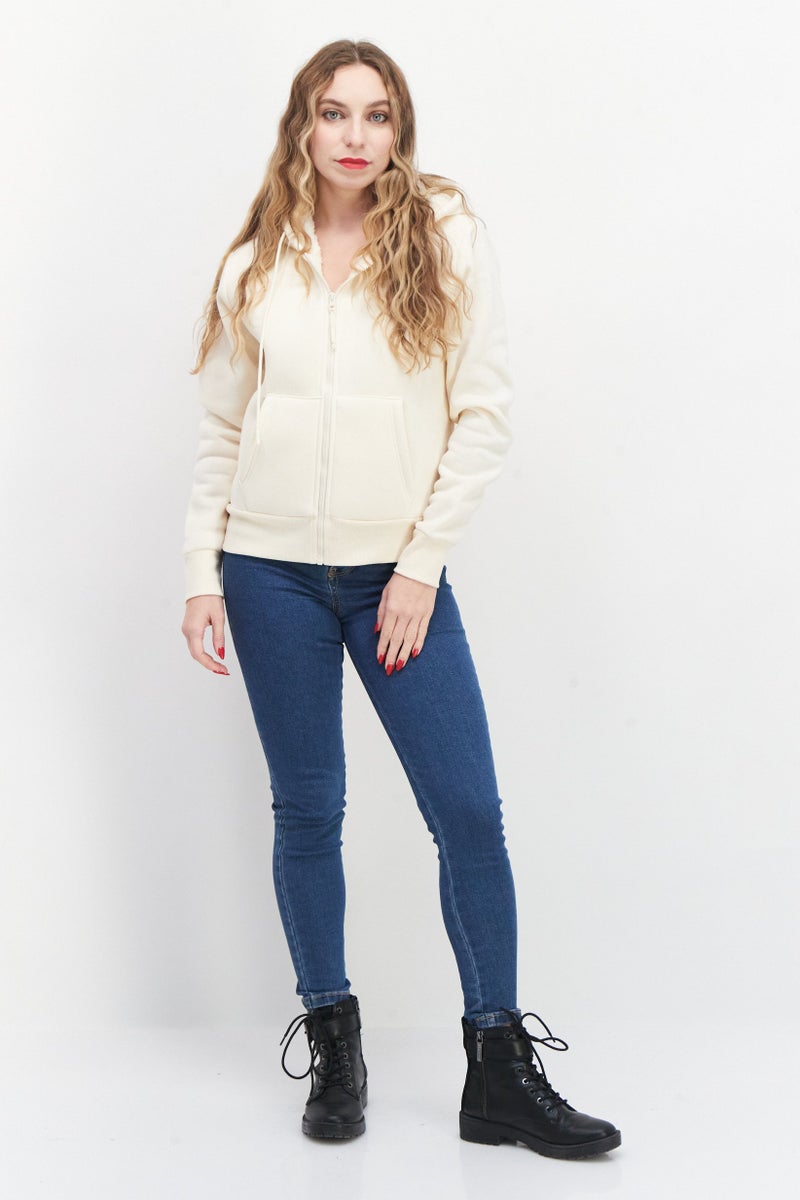Bearpaw Women  Hooded Plain Long Sleeve Sweatshirt, Light Beige - Image 3
