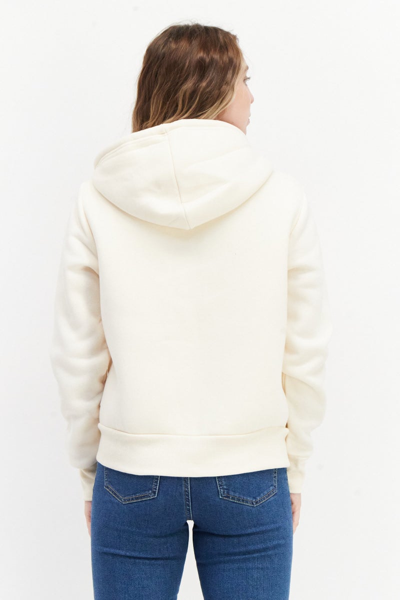 Bearpaw Women  Hooded Plain Long Sleeve Sweatshirt, Light Beige - Image 4