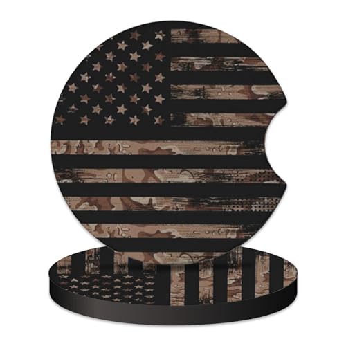KARREAL 2 Pcs Car Cup Coasters Wood Grain American Flag Universal NonSlip Rubber Car Coasters for Cup Holders 275 inch Car Interior Accessories for Men - Image 1