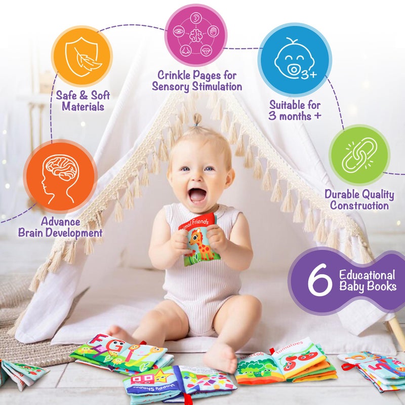 BabyBibi Cloth Books for Babies (Set of 6) - Premium Quality Soft Books for Babies. Touch and Feel Crinkle Paper. Cloth Books for Early Children's Development. - Image 3