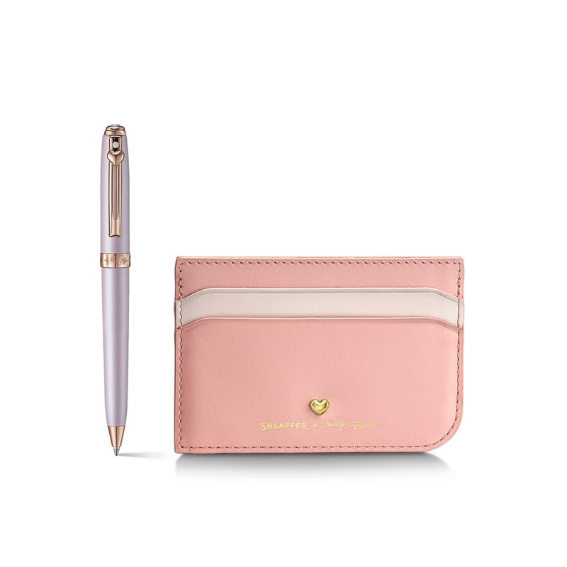 Sheaffer Gift Set - Eip Prelude Mini 9810 Pastel Pink Ballpoint Pen With Swarovski Crystal And Full-Grain Leather Credit Card Holder - Image 1