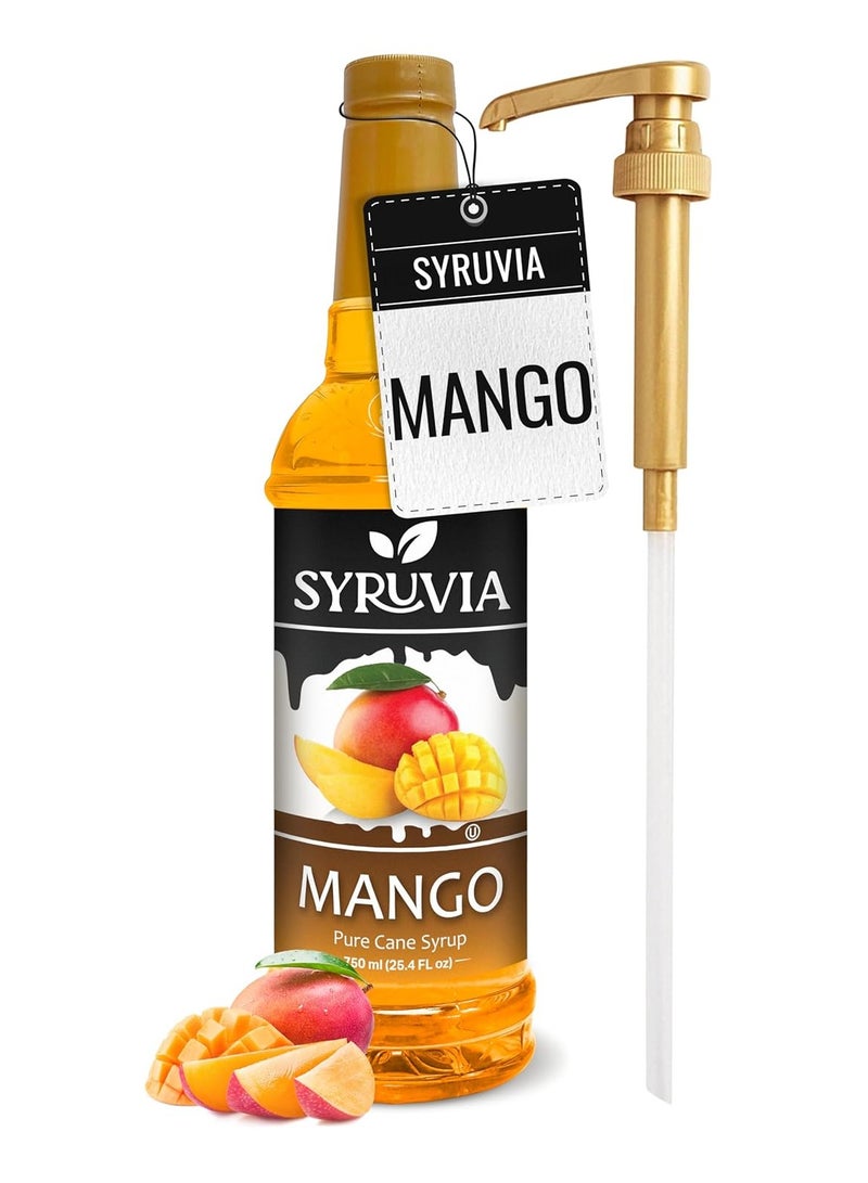 Syruvia Syruvia Mango Syrup - Premium Flavoring Syrup for Tea, Italian Sodas, Beverages, Desserts, Ice Cream, Cocktails & Mocktails - Kosher, Gluten Free - 750 ml. With Syrup Pump  - Image 1