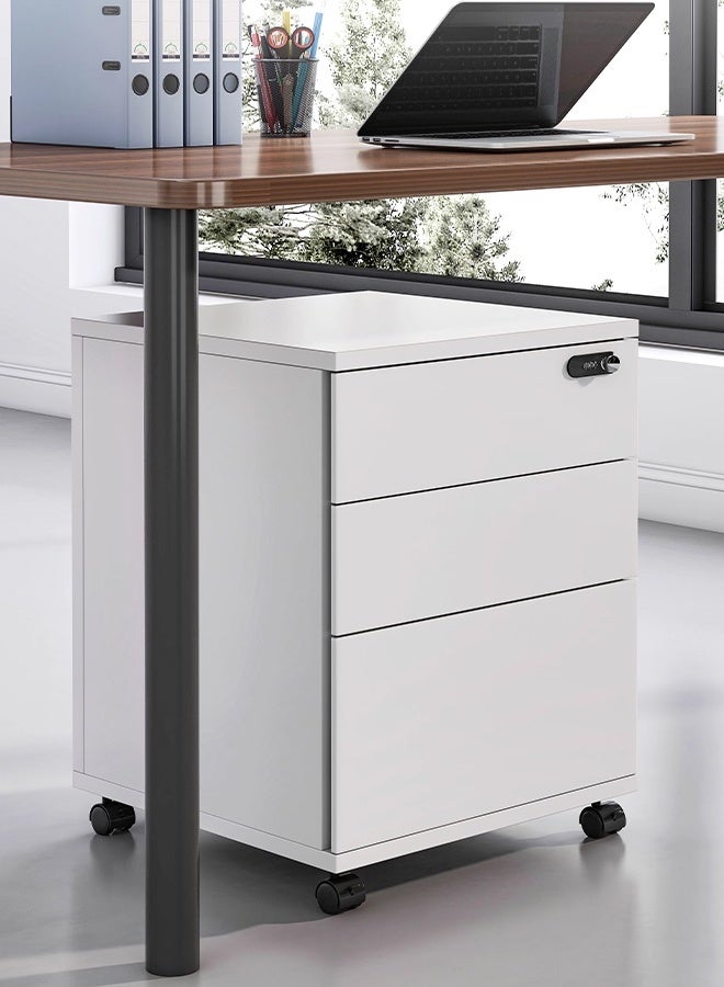 إن كي أكس خزانة تخزين متنقلة منزلية، خزانة ملفات مع قفل، خشبية بيضاء 48*40*56 - Image 3