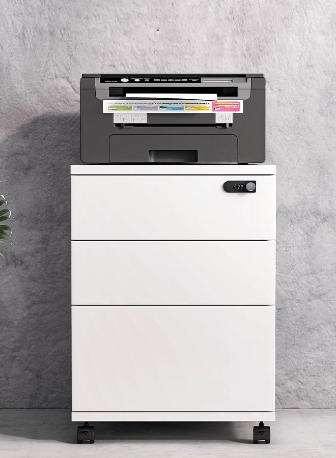 إن كي أكس خزانة تخزين متنقلة منزلية، خزانة ملفات مع قفل، خشبية بيضاء 48*40*56 - Image 2