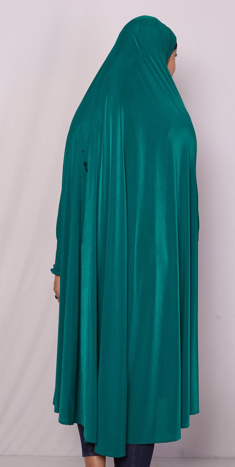ICW Women Stretchable Jersey Smoking Sleeve Jilbab Cum Prayer khimar Hijab (Free Size) 60 Inch (Peacock) - Image 2
