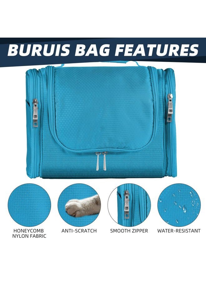Buruis Extra Large Capacity Hanging Toiletry Bag for Men & Women, Portable Waterproof Bathroom Shower Bag, Lightweight Dopp kit Shaving Bag, Sturdy Metal Hook Organizer Makeup Bag (Light Blue) - Image 5