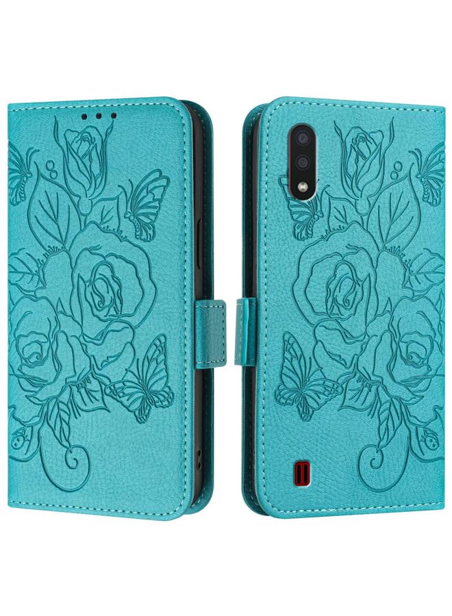 S-TOP Case For Samsung Galaxy A01 EU Version Embossed Rose RFID Anti-theft Leather Phone Case - Image 2