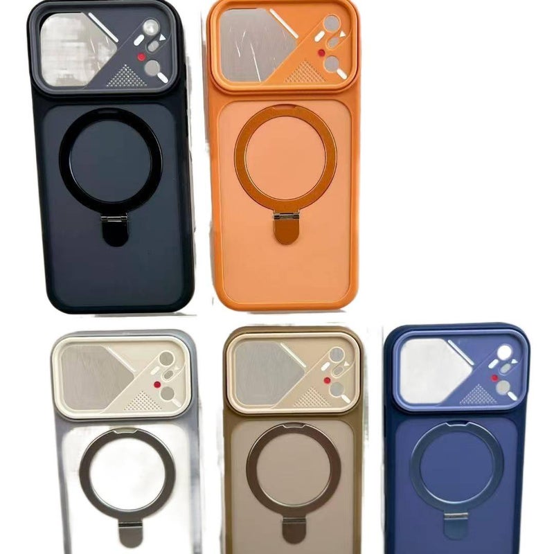 غطاء واقي بAcrylic لـ iPhone 15 / 15 Plus / 15 Pro / 15 Pro Max مع حامل دوار وقبضة مضادة للانزلاق مع مقاوم للصدمات مع مغناطيس قوي باللون برتقالي مضاد للانزلاق مغناطيسي بوظيفة حامل. - Image 3