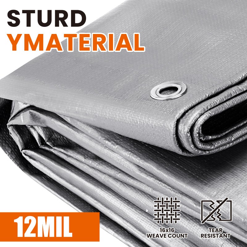 Spacever Tarp Heavy Duty 12x12 FT, 12 Mil Thick Large Tarps Water-Proof with Grommets, UV& Tear Resistant, Plastic Cover for Pool Roof Tent Outdoor Firewood, Silver& Brown - Image 2