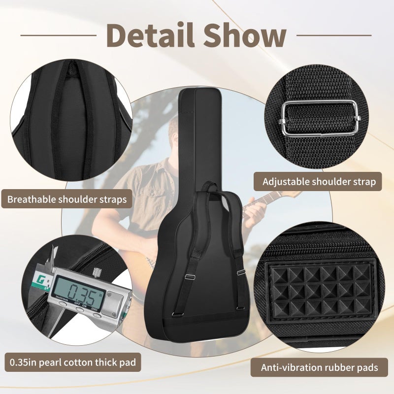 ANILD Acoustic Guitar Bag 40 41 42 Gig Bag 0.35 In Thick Padding Dual Adjustable Shoulder Strap Acoustic Guitar Case with Back Hanger Loop - Image 3