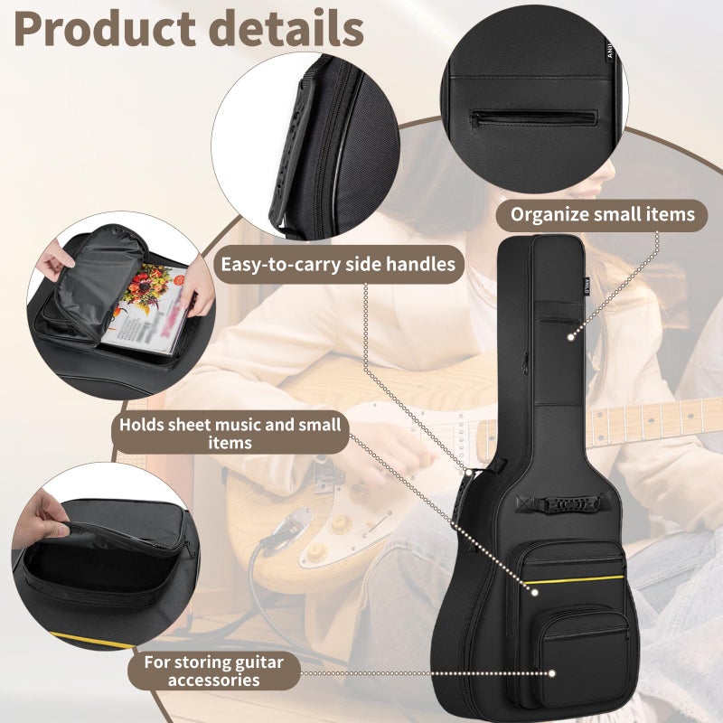 ANILD Acoustic Guitar Bag 40 41 42 Gig Bag 0.35 In Thick Padding Dual Adjustable Shoulder Strap Acoustic Guitar Case with Back Hanger Loop - Image 4