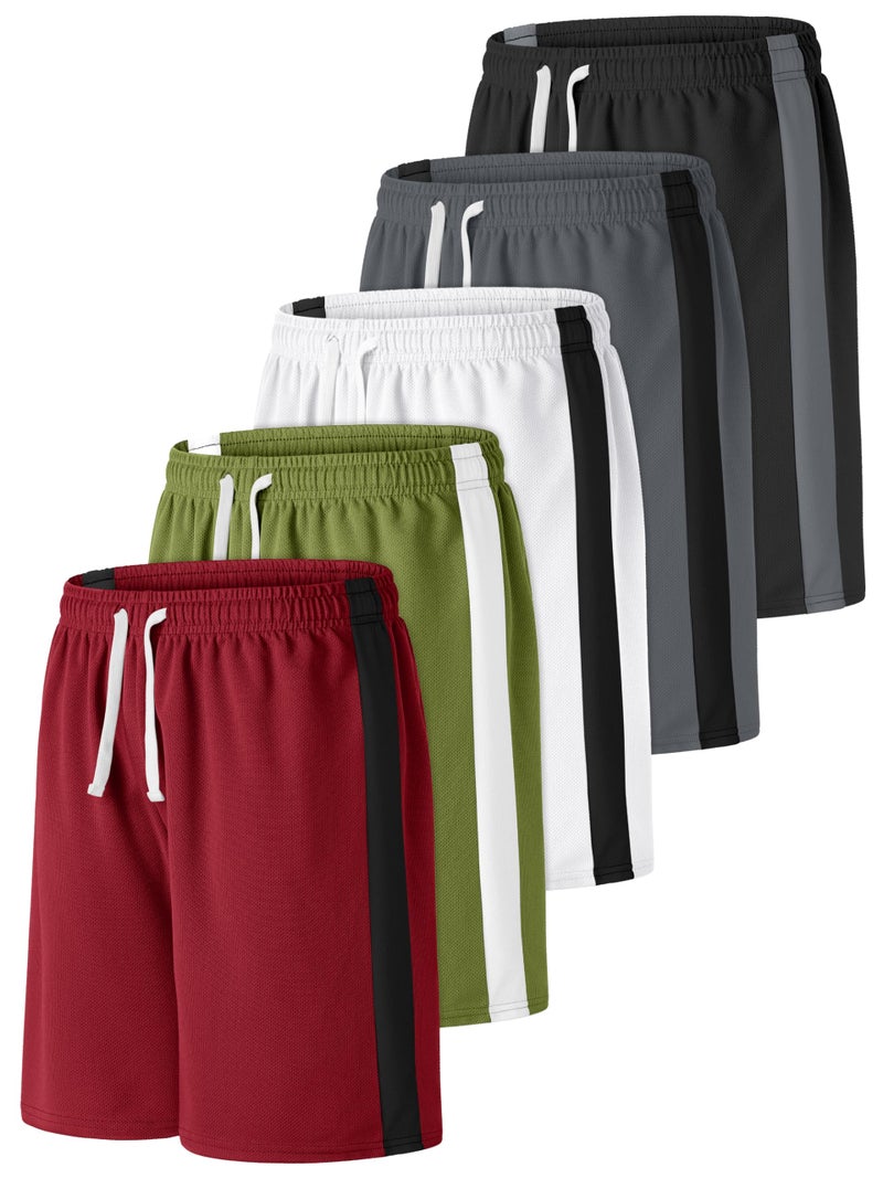 Resinta 5 Pack Boys Shorts Boys Basketball Athletic Shorts Kids Active Gym Soccer Sports Shorts Mesh Quick Dry Elastic Waist - Image 2