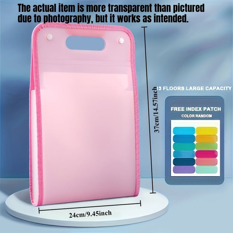 3 Pcs 13 Pockets Expanding File Folder A4 Size Pink Color PP Material With Classification Stickers Portable Document Storage With Buckle Closure For Students And Office Workers - Image 5