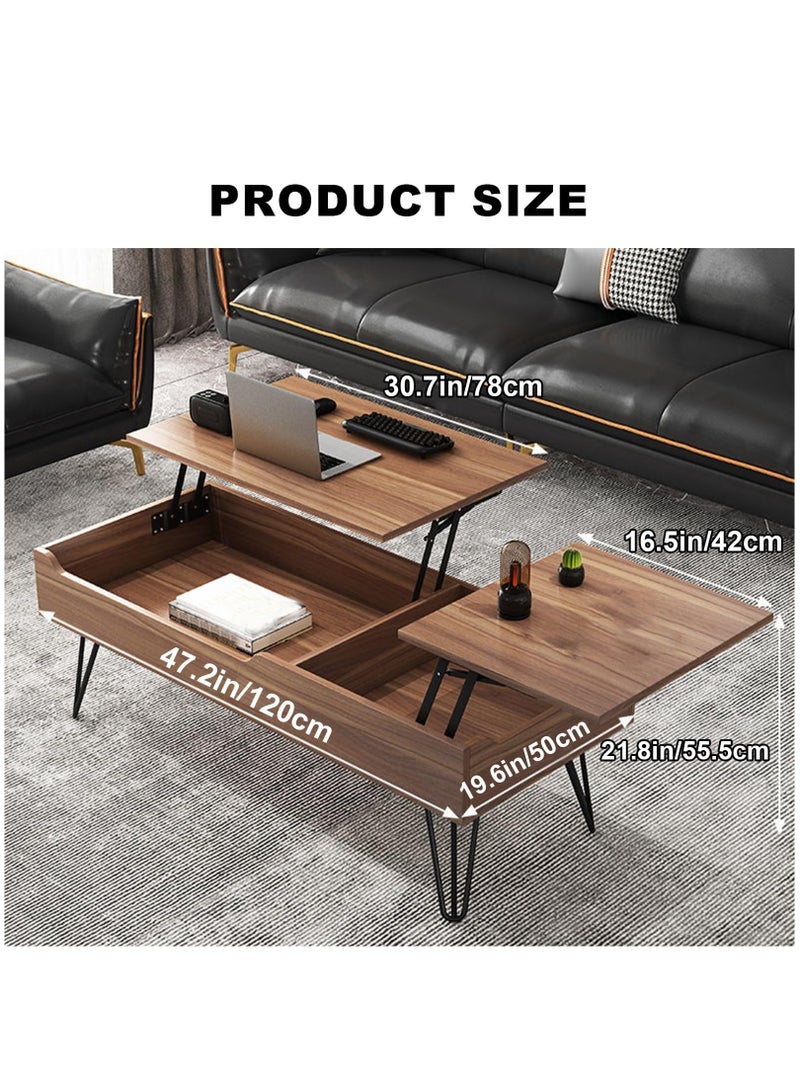 XiuWoo Multi-Functional Lift Coffee Dining Table Adjustable Height Foldable Design Space-Saving Convertible Furniture for Small Spaces Living Room Apartment, Solid Wood Frame Modern Nordic Style,Oak 120x50x55cm - Image 2