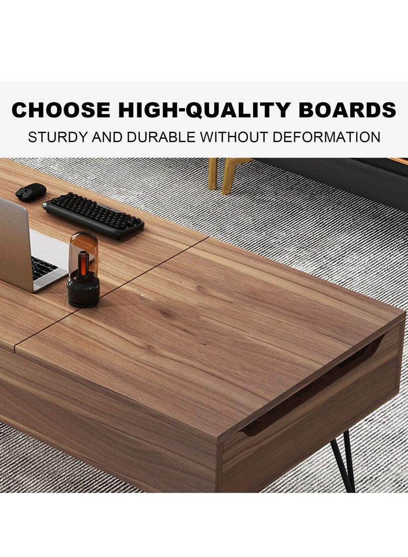 XiuWoo Multi-Functional Lift Coffee Dining Table Adjustable Height Foldable Design Space-Saving Convertible Furniture for Small Spaces Living Room Apartment, Solid Wood Frame Modern Nordic Style,Oak 120x50x55cm - Image 4