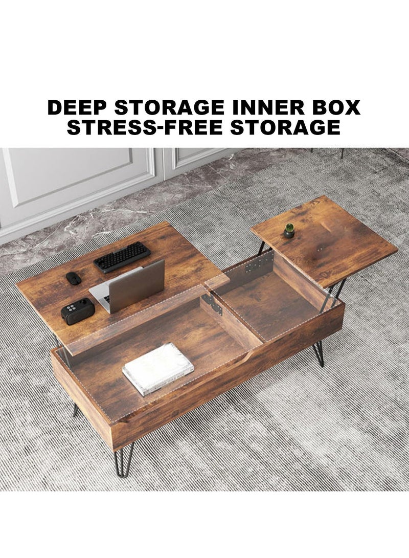 XiuWoo Multi-Functional Lift Coffee Dining Table Adjustable Height Foldable Design Space-Saving Convertible Furniture for Small Spaces Living Room Apartment, Solid Wood Frame Modern Nordic Style,Oak 120x50x55cm - Image 5