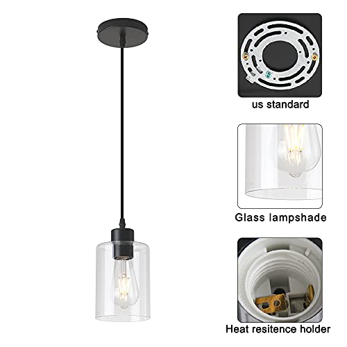 KLSS Modern Black Farmhouse Clear Glass Cylinder Pendant Light Fixture,Mini Pendant Lighting for Kitchen Island Decor - 4.75 Inch Shade, 2-58 Inch Cord (Black 3 Pack) - Image 3