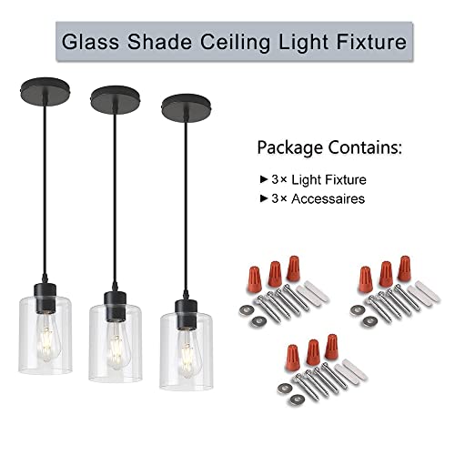 KLSS Modern Black Farmhouse Clear Glass Cylinder Pendant Light Fixture,Mini Pendant Lighting for Kitchen Island Decor - 4.75 Inch Shade, 2-58 Inch Cord (Black 3 Pack) - Image 5