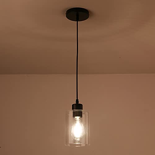 KLSS Modern Black Farmhouse Clear Glass Cylinder Pendant Light Fixture,Mini Pendant Lighting for Kitchen Island Decor - 4.75 Inch Shade, 2-58 Inch Cord (Black 3 Pack) - Image 4