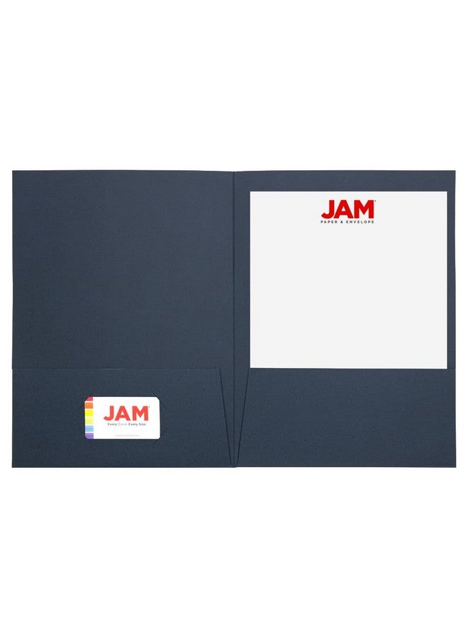 جام بايبر مجلدات عرض من الكتان المزخرف بجيبين من JAM PAPER - مجلد أعمال بحجم خطاب - أزرق داكن - عبوة من 50 قطعة/صندوق - Image 2