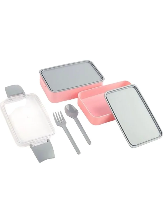 Hane216 Food and Nutrition Bowl Set, 2 Layers, Self-contained Fork&Spoon,
