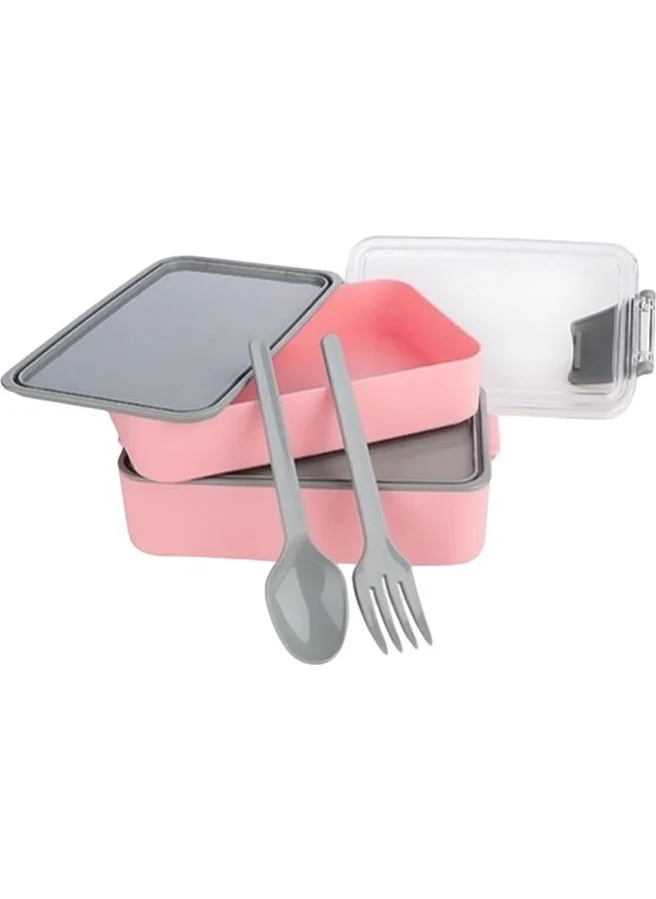 Hane216 Food and Nutrition Bowl Set, 2 Layers, Self-contained Fork&Spoon,