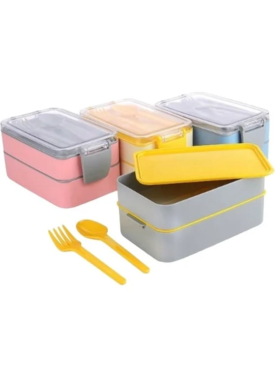 Hane216 Food and Nutrition Bowl Set, 2 Layers, Self-contained Fork&Spoon,