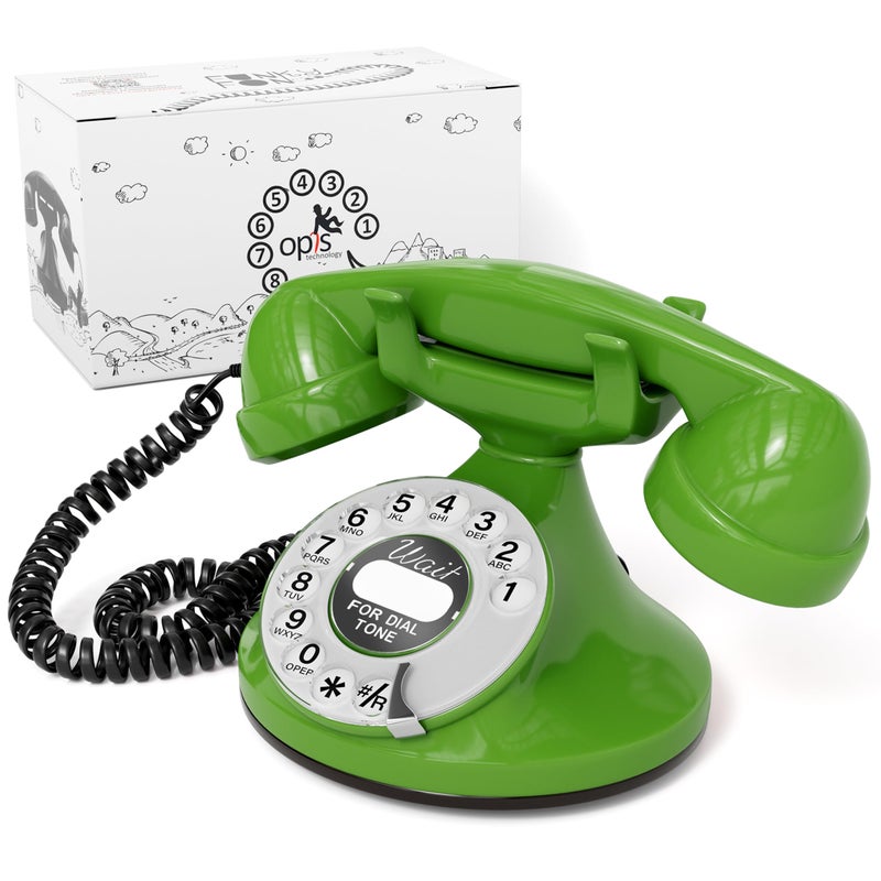 Opis FunkyFon Cable: A Vintage Landline Telephone, The Retro Phone Green for Home, and Old Fashioned Telephones in Green
