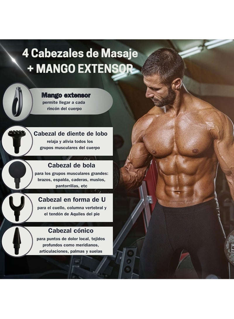 مسدس تدليك العضلات بالنقر مع مقبض قابل للتمدد لكامل الجسم مدلك عنق الرحم ومسدس كهربائي للظهر للانسجة العميقة. 9 اوضاع و4 رؤوس يخفف الام أبيض - Image 2