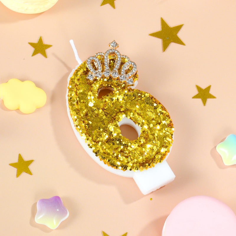 AKURIEEY Gold Birthday Candle Crown Number 6 Candle with Sequins Cake Candles Cupcake Decorations Party Decor for Anniversary Celebrations Supplies - Image 2
