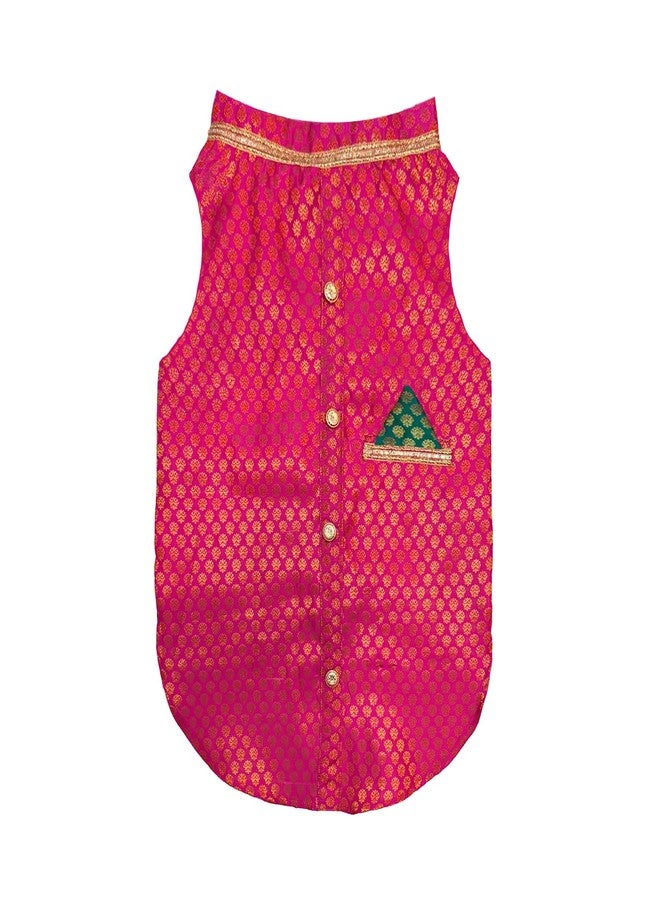 PawsIndia Traditional Royal Brocade Kurta for Cats - Indian Ethnic Pet Outfit for Weddings & Festivals - Pink Designer Cat Kurta - Comfortable Ethnic Wear for Small to Large Cats - Image 1