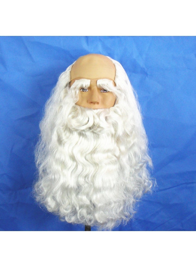 Generic Halloween Cosmic Star Bald Wig Santa Claus Performance Wig Cap Beard White Mustache Old Man Wig Special Purpose Clothing Birthday star complete set (wig + beard + mustache)