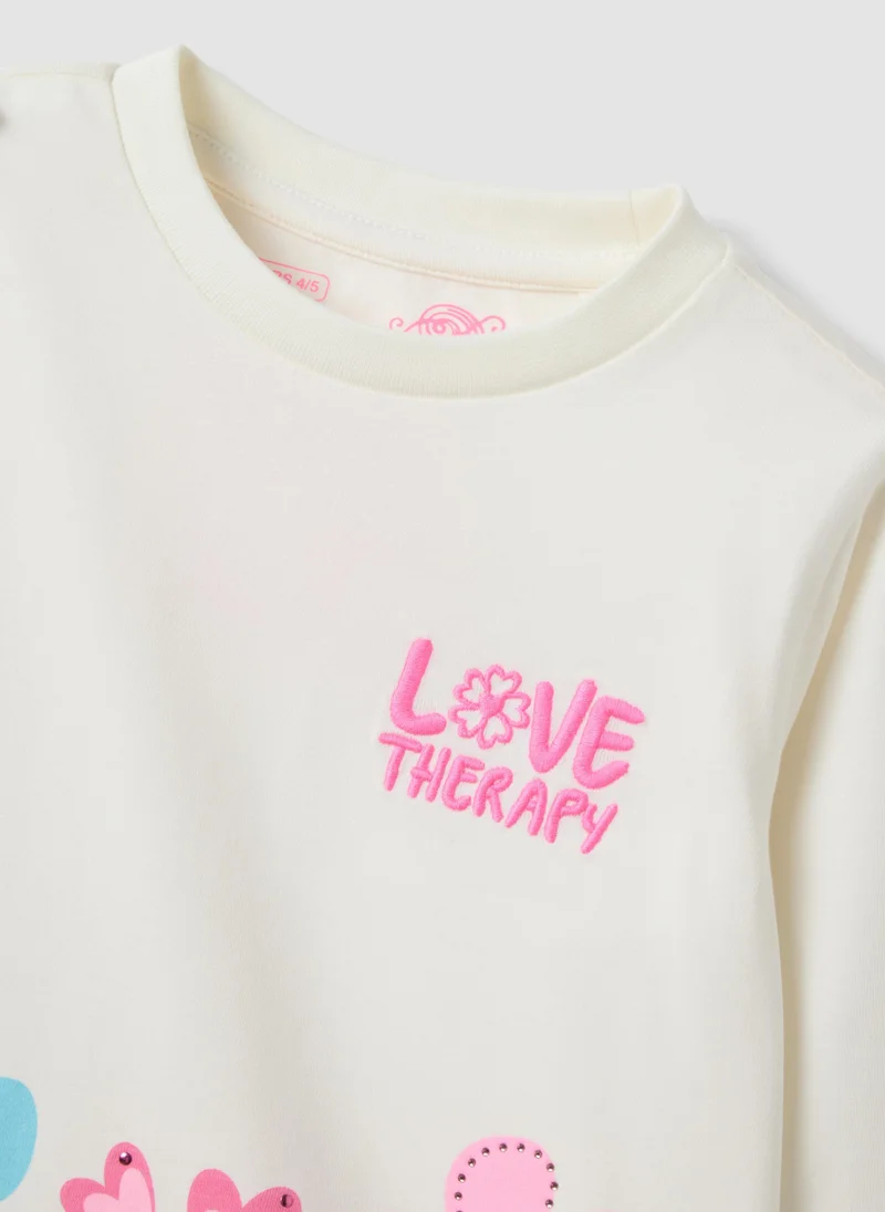 Ovs  OVS White Stretch Cotton Girlsâ€™ T-Shirt With Floral Motif for Women | Best Price UAE