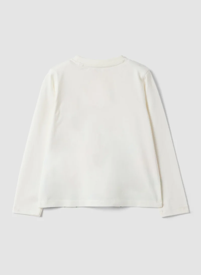 Ovs  OVS White Stretch Cotton Girlsâ€™ T-Shirt With Floral Motif for Women | Best Price UAE