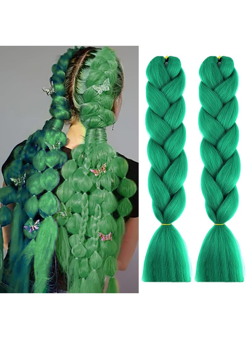 BASEMMAHER Green Braiding Hair Extensions for Women Girls 24 Inch Ombre Jumbo Color Hair Soft High Temperature Resistance Synthetic Braiding Hair Twist Crochet Braids Hair 2 Pcs 