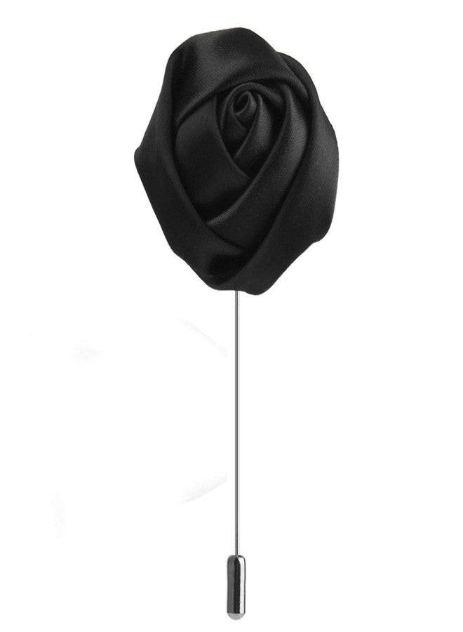 FURE Black Fabric, Metal Rose Bud Flower Lapel Pin Brooch for Men - Image 1
