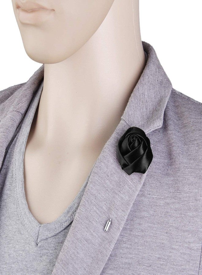 FURE Black Fabric, Metal Rose Bud Flower Lapel Pin Brooch for Men - Image 2