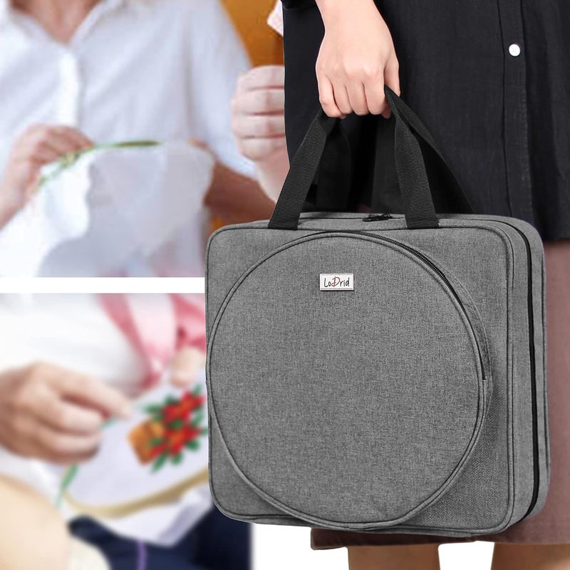 LoDrid Embroidery Project Bag, Square Supplies Storage Tote, Portable Craft Carry Case for Cross Stitch Kits Tools, Multiple Pockets, Gray, Bag Only - Image 4