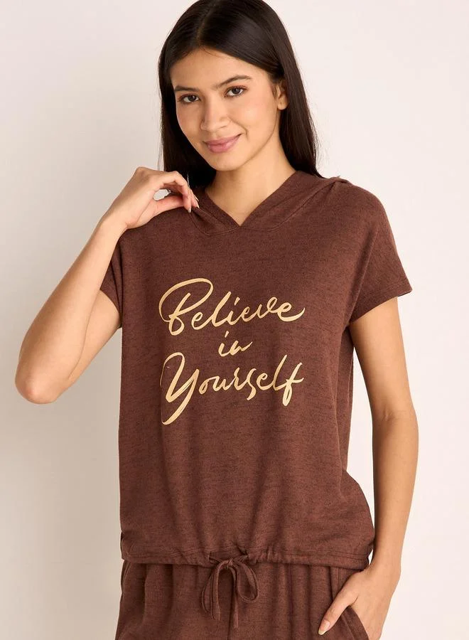 Splash FAV Slogan Print Hooded T-shirt and Elasticated Joggers Set