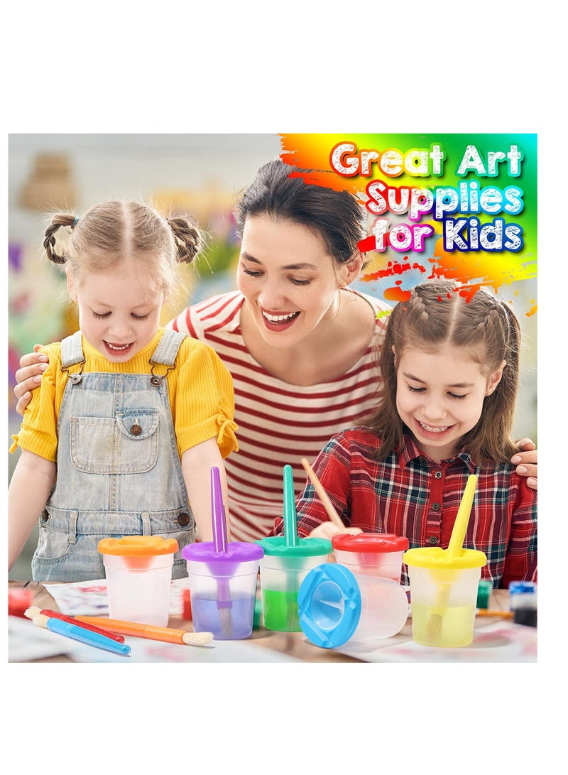 Excefore Spill Proof Paint Cups with Brushes for Kids Lids Toddler Painting Tools Watercolor, Tempera, Washable, Acrylic, Crafts 40 Pieces  - Image 3