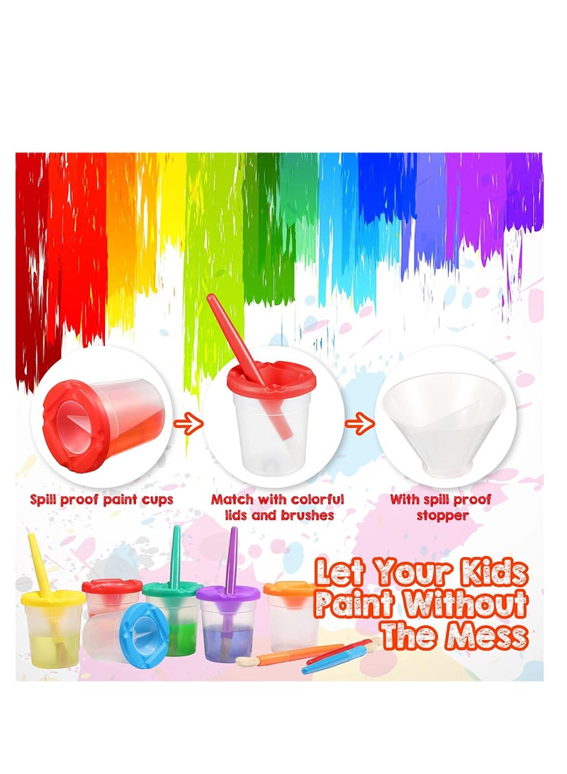 Excefore Spill Proof Paint Cups with Brushes for Kids Lids Toddler Painting Tools Watercolor, Tempera, Washable, Acrylic, Crafts 40 Pieces  - Image 2