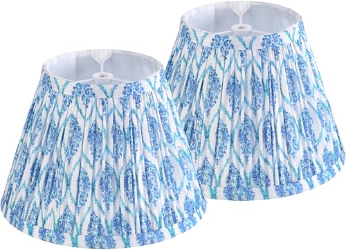 GO&SO GOSO 5"× 9"×6.4" Spider Blue Pleated Lamp Shades Set of 2 Small Bell,Multi Floral Lampshades for Table Lamps Wall Lamps,Art Deco Lamp Shade Replacement,Barrel Paoda Shade No Assembly Required - Image 1