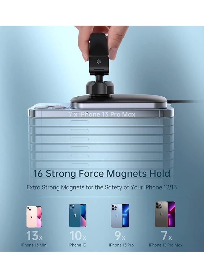 KASTWAVE Car Mount Charger For Magsafe, 360° Adjustable Magnetic Wireless Car Charger, Air Vent Magnetic Car Mount Phone Holder Charger Compatible With Magsafe For Iphone 14 13 12 Series (With Car Adapter) - Image 2