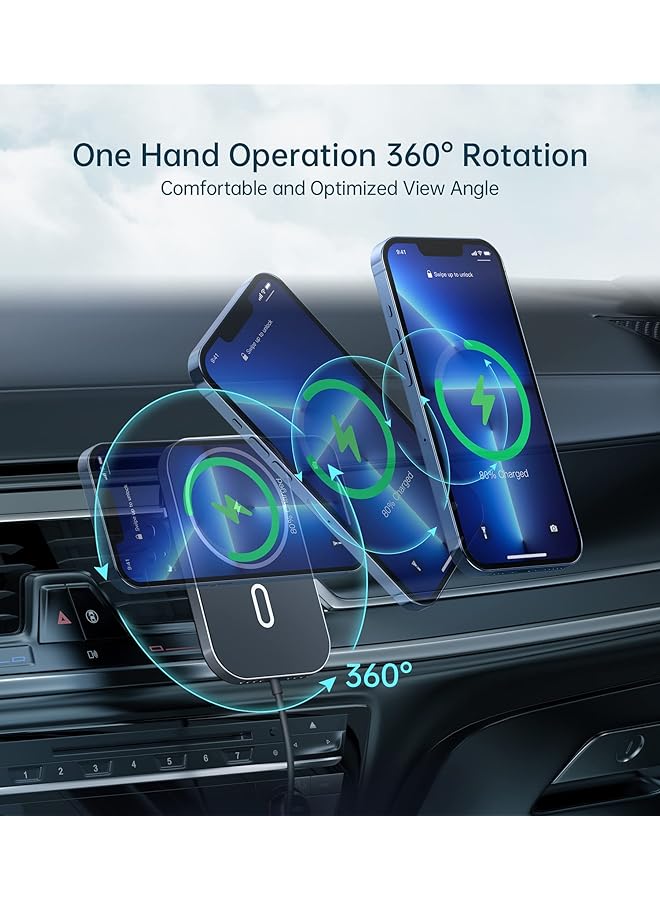 KASTWAVE Car Mount Charger For Magsafe, 360° Adjustable Magnetic Wireless Car Charger, Air Vent Magnetic Car Mount Phone Holder Charger Compatible With Magsafe For Iphone 14 13 12 Series (With Car Adapter) - Image 3
