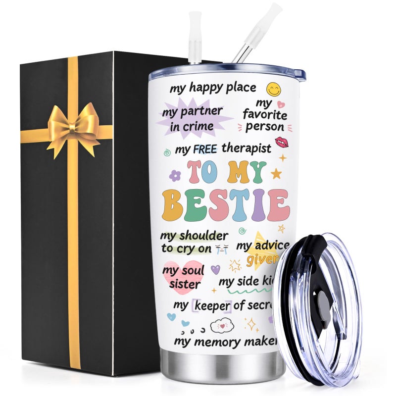 Lifecapido Bestie Gifts for Women, Best Friend Birthday Gifts for Women, To My Bestie 20oz Insulated Tumbler, Friendship Best Friend Birthday Valentines Day Gift for Bestfriend Woman Sister - Image 1