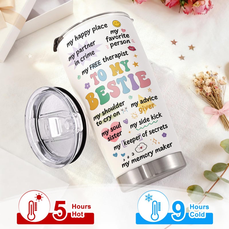 Lifecapido Bestie Gifts for Women, Best Friend Birthday Gifts for Women, To My Bestie 20oz Insulated Tumbler, Friendship Best Friend Birthday Valentines Day Gift for Bestfriend Woman Sister - Image 5