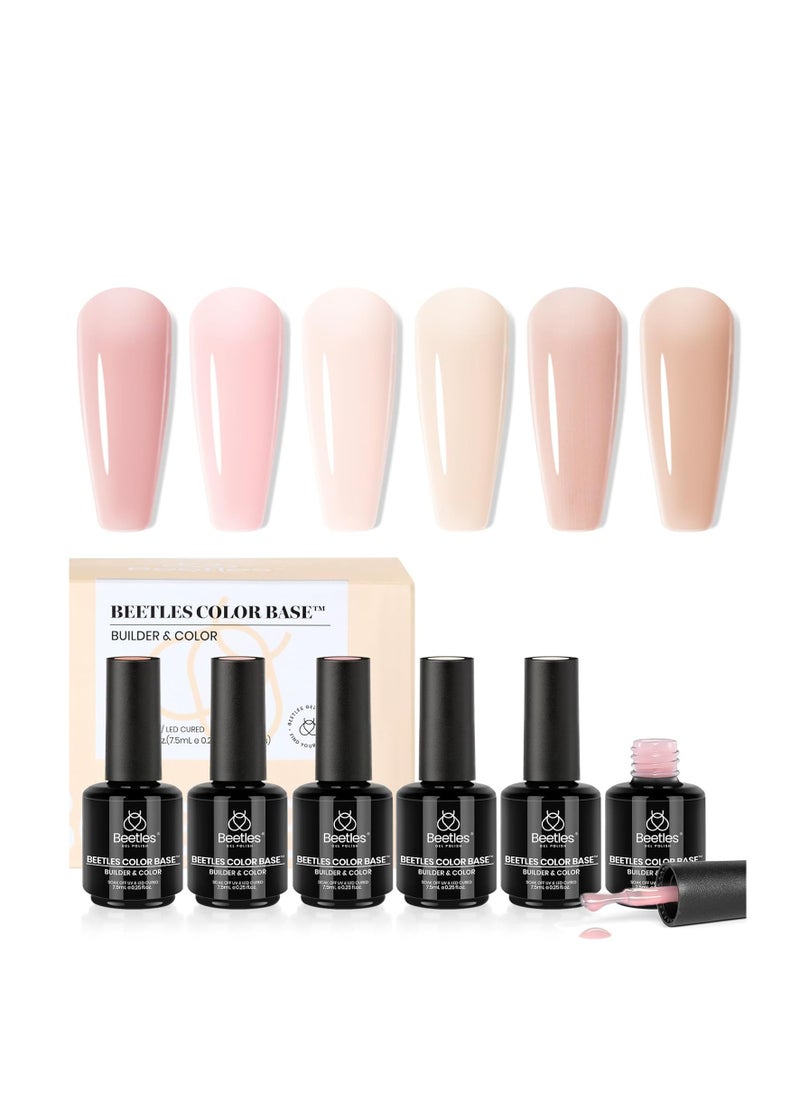beetles Gel Polish Beetles Color Base Gel Nail Polish, 6 Colors Nude Gel Polish Pink Nail Polish Peach Pink Nail Polish Neutral Sheer French Tip Base Colors Soak Off Nail Art Manicure DIY at Home Gift for Women  - Image 1